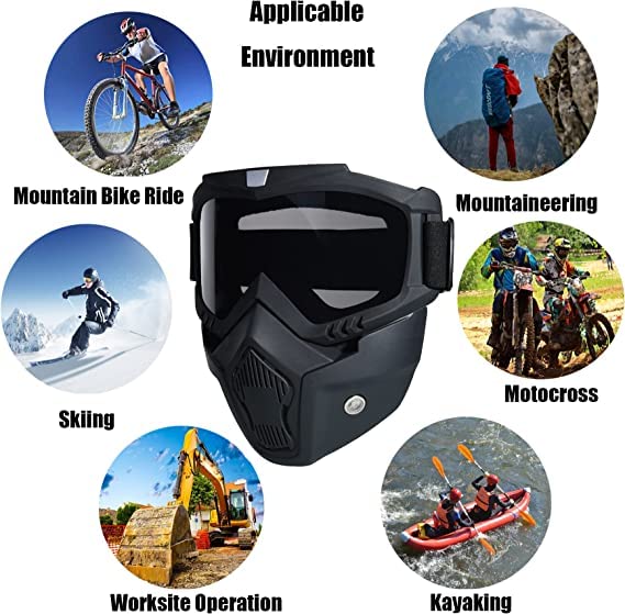 Motorcycle Goggles with Removable Face Mask | Dustproof Windproof Riding Glasses for Bikers