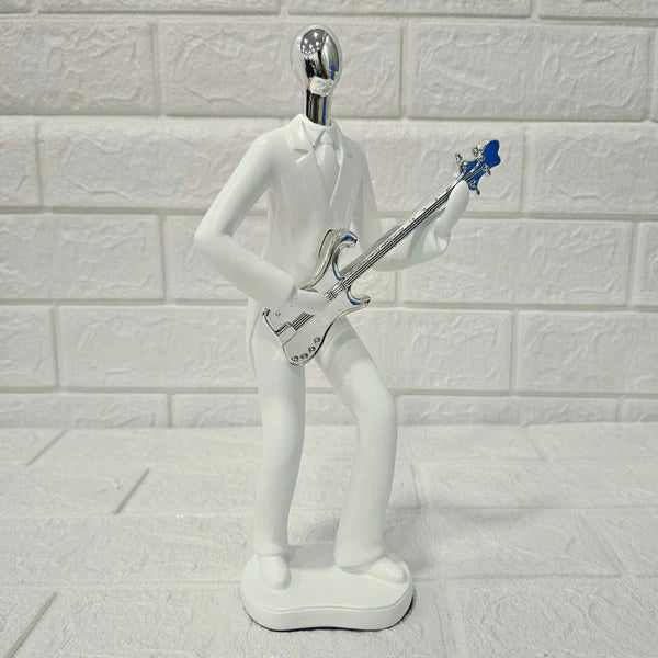 Musician Electric Guitar Figurine – Modern White Resin Decorative Sculpture | Artistic Showpiece for Home, Office & Studio (33.5 cm, 710 gm)