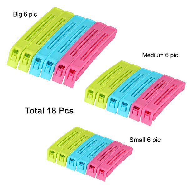 Food Bag Sealing Clips (18 Pcs, Multicolor)