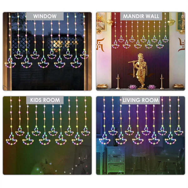 10 Fairy Diya LED Curtain String Lights with Flashing Modes - 5x5 (Multicolour)