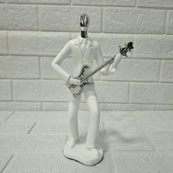 Musician Electric Guitar Figurine – Modern White Resin Decorative Sculpture | Artistic Showpiece for Home, Office & Studio (33.5 cm, 710 gm)