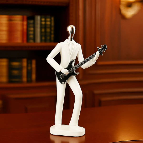 Musician Electric Guitar Figurine – Modern White Resin Decorative Sculpture | Artistic Showpiece for Home, Office & Studio (33.5 cm, 710 gm)