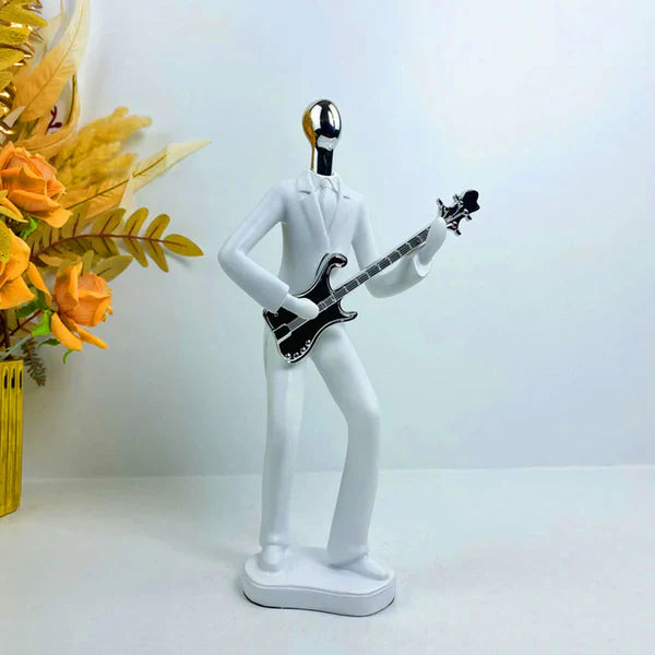 Musician Electric Guitar Figurine – Modern White Resin Decorative Sculpture | Artistic Showpiece for Home, Office & Studio (33.5 cm, 710 gm)