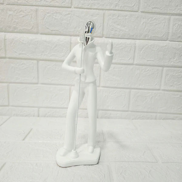 Singer with Mic Stand Figurine – Modern White Resin Sculpture | Artistic Showpiece for Home, Office, Café & Studio Décor (33.5 cm)