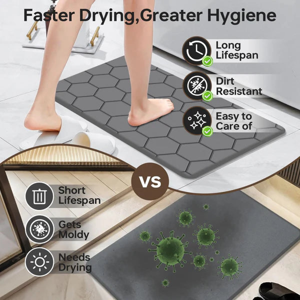 Diatomaceous Earth Stone Bath Mat β Ultra Absorbent, Fast Drying, Non-Slip Pink Marble Bathroom Mat | Luxury & Eco-Friendly