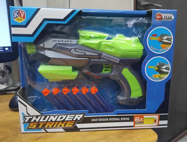 Thunder Strike Bullet Space Gun Large Soft Foam Blaster with Long Range Pull Back Buckle Board Machine Multicolour