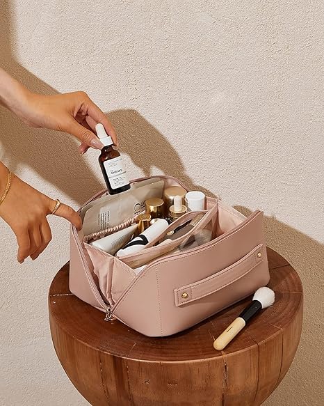 Premium Leather Cosmetic Bag Makeup Organizer | Travel Vanity Pouch for Women & Girls