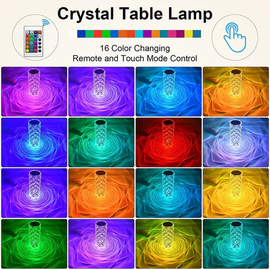 Crystal Table Lamp – RGB Color Changing Night Light for Home Décor