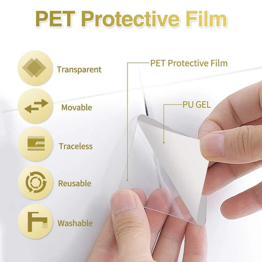 Nano Double-Sided Tape(0.8mm, 5pc) – Strong Waterproof Transparent Adhesive | Traceless, Removable & Reusable Wall Mounting Gel Tape.