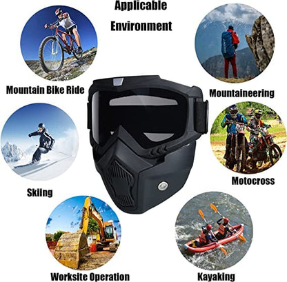 Motorcycle Goggles with Removable Face Mask | Dustproof Windproof Riding Glasses for Bikers