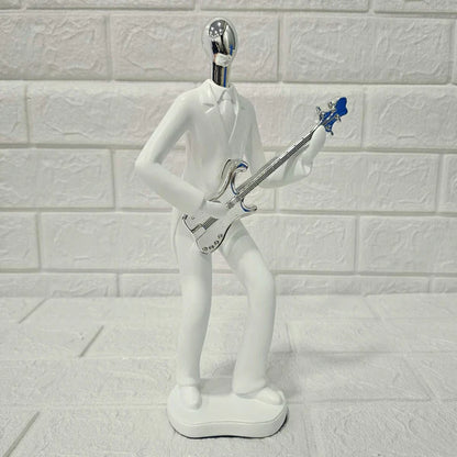 Musician Electric Guitar Figurine – Modern White Resin Decorative Sculpture | Artistic Showpiece for Home, Office & Studio (33.5 cm, 710 gm)