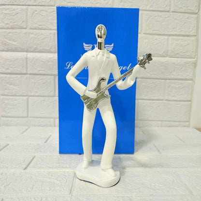Musician Electric Guitar Figurine – Modern White Resin Decorative Sculpture | Artistic Showpiece for Home, Office & Studio (33.5 cm, 710 gm)