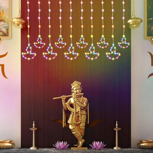 10 Fairy Diya LED Curtain String Lights with Flashing Modes - 5x5 (Multicolour)