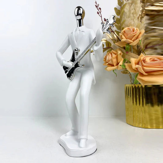 Musician Electric Guitar Figurine – Modern White Resin Decorative Sculpture | Artistic Showpiece for Home, Office & Studio (33.5 cm, 710 gm)