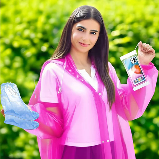 3 In 1 Rain Cover Kit - Raincoat with Mobile Cover & Shoe Cover
