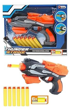 Thunder Strike Bullet Space Gun Large Soft Foam Blaster with Long Range Pull Back Buckle Board Machine Multicolour