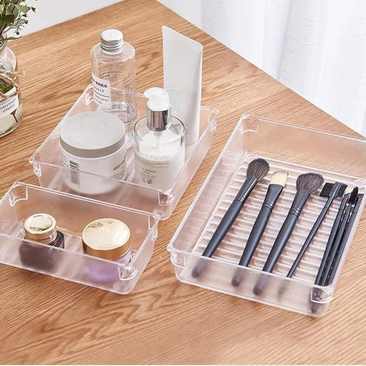 7-Piece Transparent Plastic Drawer Organizer Set | Multi-Use Storage Trays for Kitchen, Office & Makeup