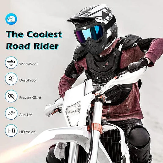 Motorcycle Goggles with Removable Face Mask | Dustproof Windproof Riding Glasses for Bikers