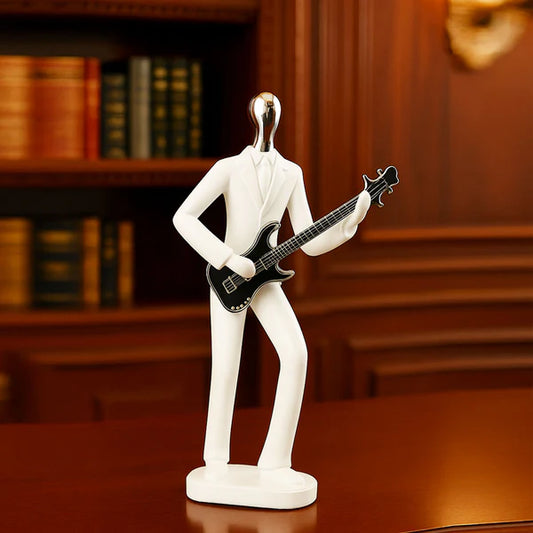 Musician Electric Guitar Figurine – Modern White Resin Decorative Sculpture | Artistic Showpiece for Home, Office & Studio (33.5 cm, 710 gm)