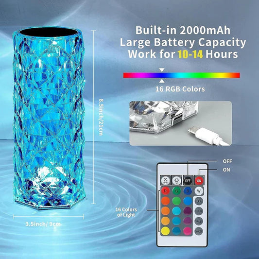Crystal Table Lamp – RGB Color Changing Night Light for Home Décor
