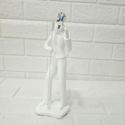 Singer with Mic Stand Figurine – Modern White Resin Sculpture | Artistic Showpiece for Home, Office, Café & Studio Décor (33.5 cm)