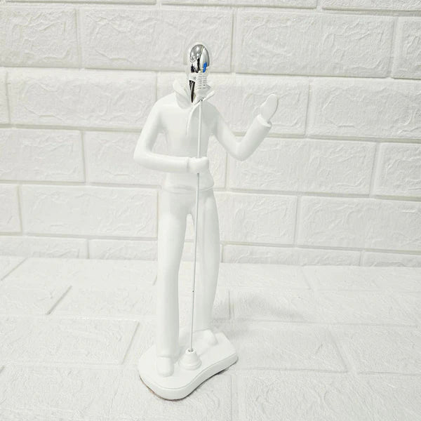 Singer with Mic Stand Figurine – Modern White Resin Sculpture | Artistic Showpiece for Home, Office, Café & Studio Décor (33.5 cm)