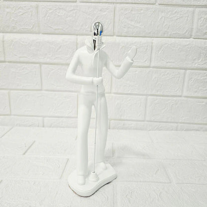 Singer with Mic Stand Figurine – Modern White Resin Sculpture | Artistic Showpiece for Home, Office, Café & Studio Décor (33.5 cm)