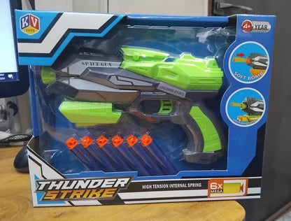 Thunder Strike Bullet Space Gun Large Soft Foam Blaster with Long Range Pull Back Buckle Board Machine Multicolour