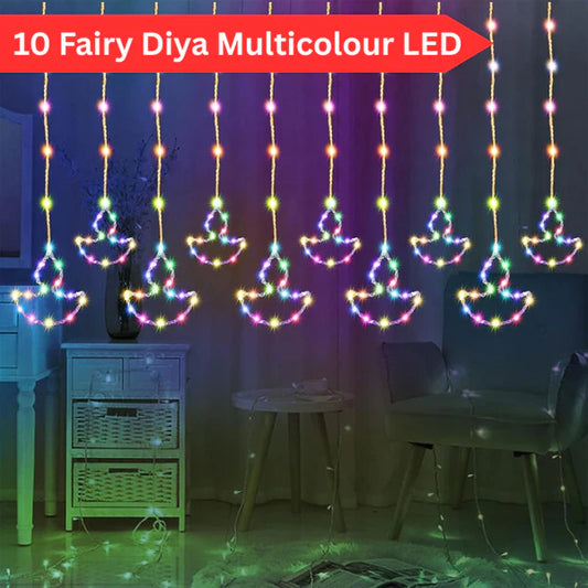 10 Fairy Diya LED Curtain String Lights with Flashing Modes - 5x5 (Multicolour)